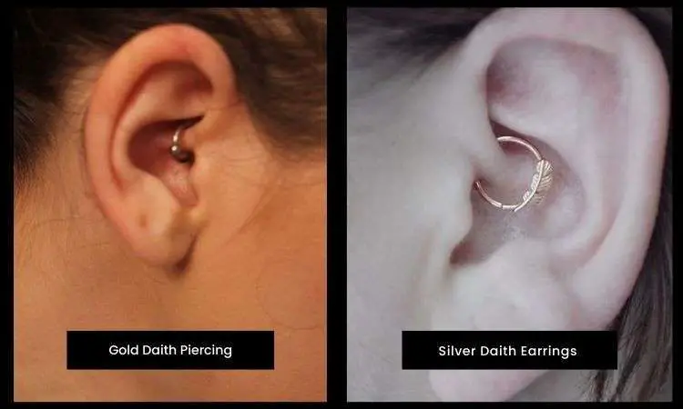 Gold and Silver Daith Earrings