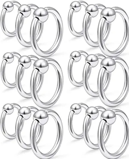 Ftovosyo Tragus Hoop Earrings Surgical Steel 16g 14g 12g Captive Bead Ring Lip Septum Hoops Body Piercing Jewelry for Women Men 24 Pieces