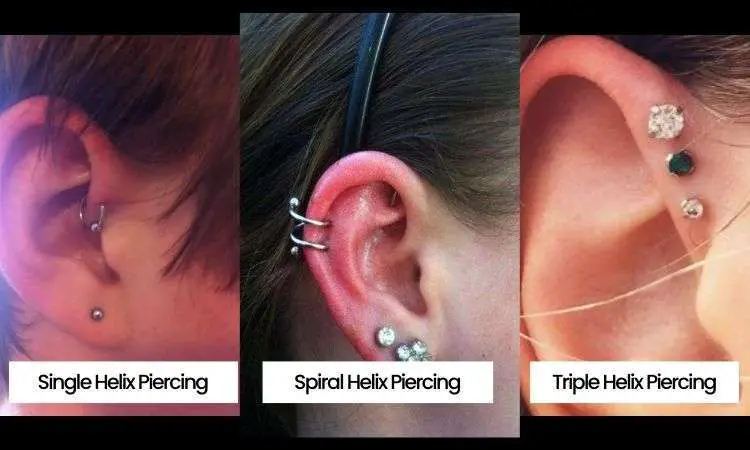 Single, Spiral and Trile Helix Piercing