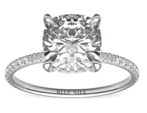 Blue Nile Studio Cushion Cut Petite French Pavé Crown Diamond Engagement Ring