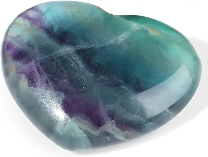 MAIBAOTA 45 mm Fluorite Crystal Heart Stone Natural Healing Crystals Gemstone Big Heart Shaped Rocks Polished Love Stone Witch Reiki Palm Stone Crystal Gifts
