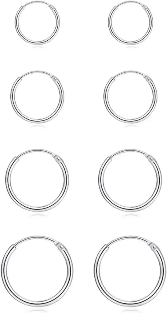 Silver Hoop Earrings- Cartilage Earring Small Hoop Earrings for Women Men Girls,4 Pairs of Hypoallergenic 925 Sterling Silver Tragus Earrings