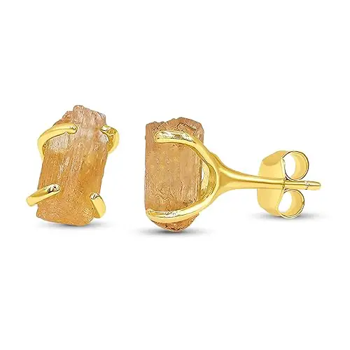 Real raw Imperial Topaz stud earrings with yellow gold over 925 sterling silver, 6 to 7mm rough genuine quality November birthstone gift for her, Uniquelan Jewelry (imperial-topaz)