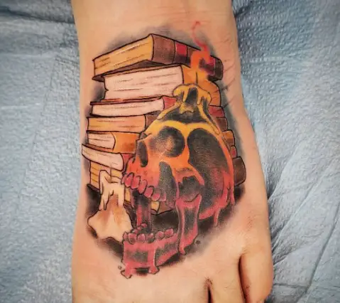 Tattoo of a skull and candle