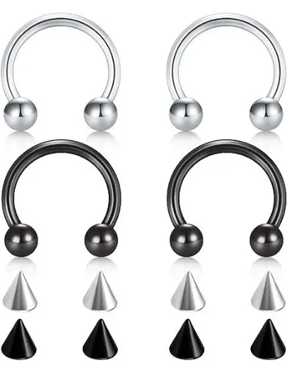D.Bella 22G 20G 18G 16G 14G Surgical Steel Nose Septum Horseshoe Hoop Eyebrow Lip Navel Belly Nipple Piercing Ring Helix Tragus Daith Rook Captive Earrings Replacement Spikes