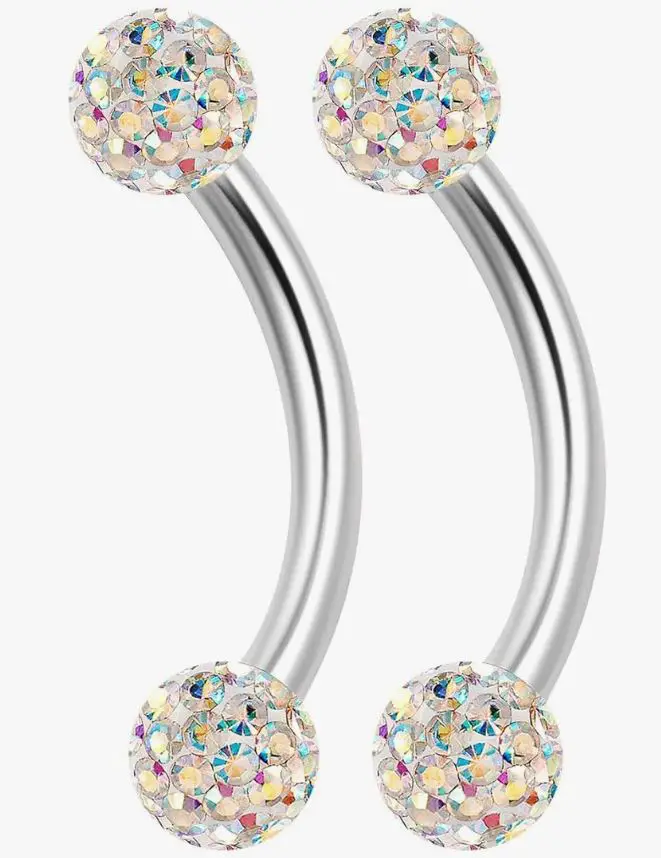 2PCS Surgical Steel Curved Barbell Ring 16g 5 16 8mm 3mm Crystal Ball Helix Earrings Eyebrow Piercing Jewelry Choose Colors