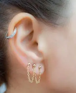 chain earring double triple four piercing earring set stud 14k gold filled