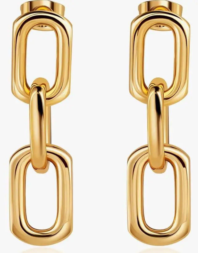 Barzel 18K Gold Plated Symmetrical Drop Chain Earrings - Made in Brazil