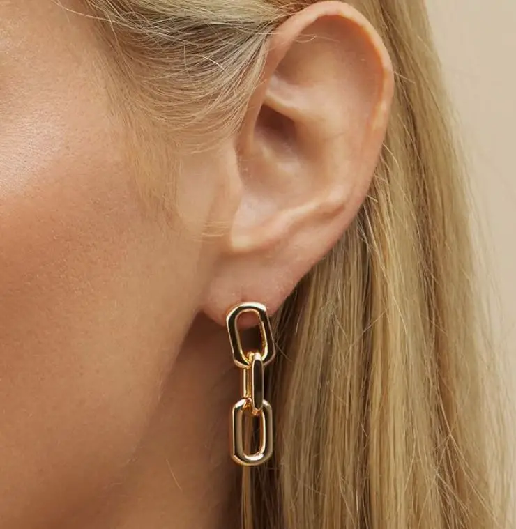 Barzel 18K Gold Plated Symmetrical Drop Chain Earrings - ear - best gold plated jewelry