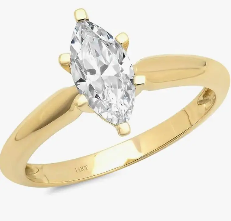 Clara Pucci 1.0 ct Brilliant Marquise Cut Solitaire Genuine Moissanite Flawless Ideal VVS1 D 6-Prong Engagement Wedding Bridal Promise Anniversary Ring in Solid 14k Yellow Gold for Women