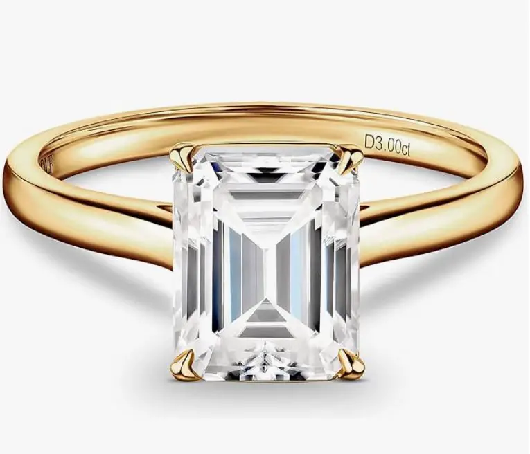 ISAAC WOLF Emerald Cut 10k Solid Gold 3 Carat Genuine Moissanite Diamond Solitaire Proposal Wedding Ring 10k Solid White, Yellow OR Rose GOLD