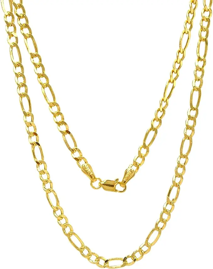 JEWELHEART 14K Real Gold Figaro Chain - 2.45mm 3.15mm 4.1mm 5.1mm 5.7mm Diamond Cut Cuban Link Figaro Necklace For Men - Dainty Gold Pendant Necklace For Women