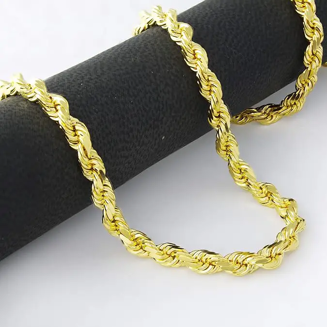 Nuragold 14k Yellow Gold 6mm Solid Rope Chain Diamond Cut Link Necklace, Mens Jewelry 18" 20" 22" 24" 26" 28" 30"