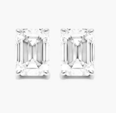 14K White Gold Emerald Cut Lab Created Diamond Stud Earrings