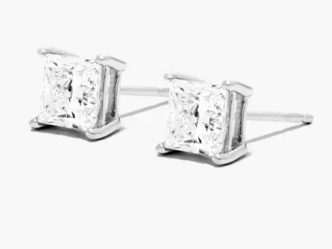 14K White Gold Princess Cut Diamond Stud Earrings 