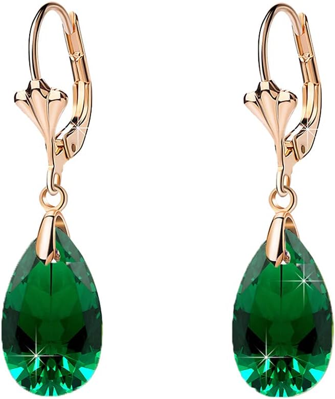 Austrian Crystal Teardrop Leverback Dangle Earrings for Women Fashion 14K Gold Plated Hypoallergenic Jewelry