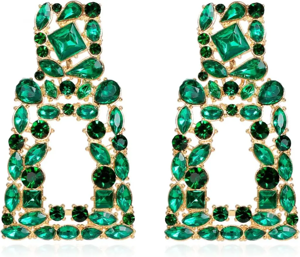 KELMALL Sparkly Rhinestone Rectangle Dangle Earrings for Women Crystal Geometric Drop Trendy Statement Earrings