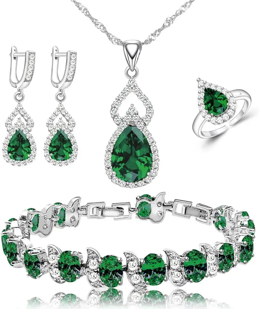 Women Jewelry Set Platinum Plated Necklace Open Ring Earrings Bracelet Set